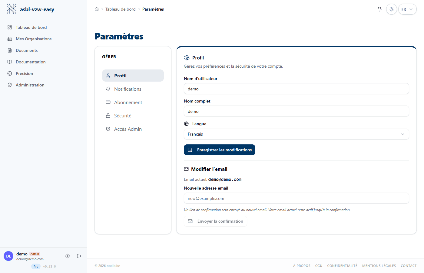 Paramètres du compte